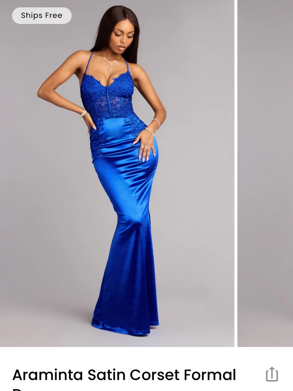 Windsor Royal Blue Satin Lace Corset Mermaid Gown xxs